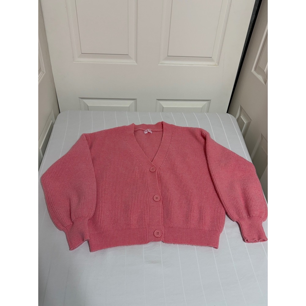 Pink Lily Ribbed Knit V-Neck Button Front Cardigan Coral Pink HL25LP235T Large